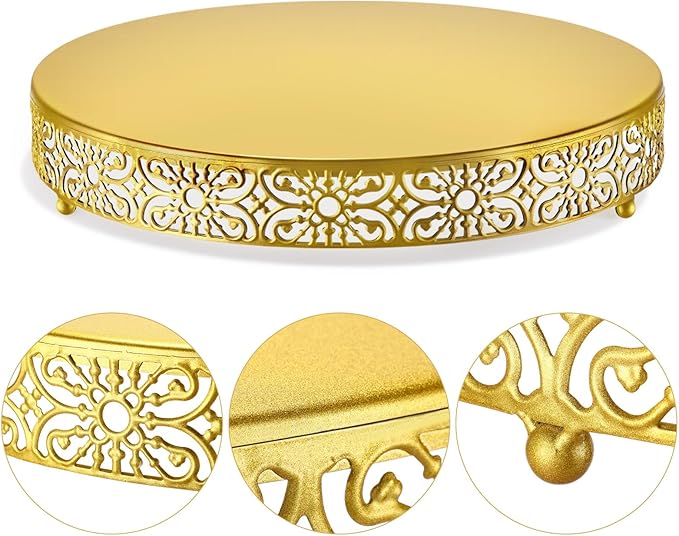 Wenqik Gold Wedding Cake Stand 16 Inch Metal Round Cake Stands Dessert Display Cupcake Stands Plates for Wedding Birthday Party Celebration