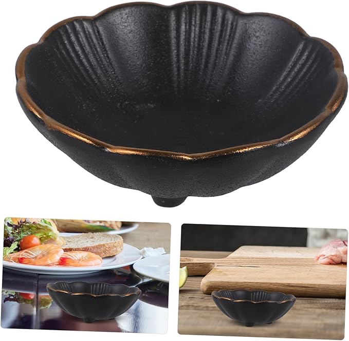 IMIKEYA 1pc Black Ceramic Seasoning Dish Rim Small Snack Plate for Dipping Sauces Condiments and Appetizers Elegant Tableware for Home and Restaurant Use