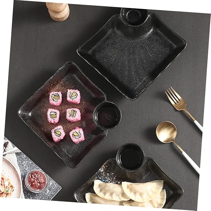 Japanese Ceramic Dumpling Dish with Sauce Grid Appetizer Plate for Dipping Sauce for Sushi and Condiments for Entertaining