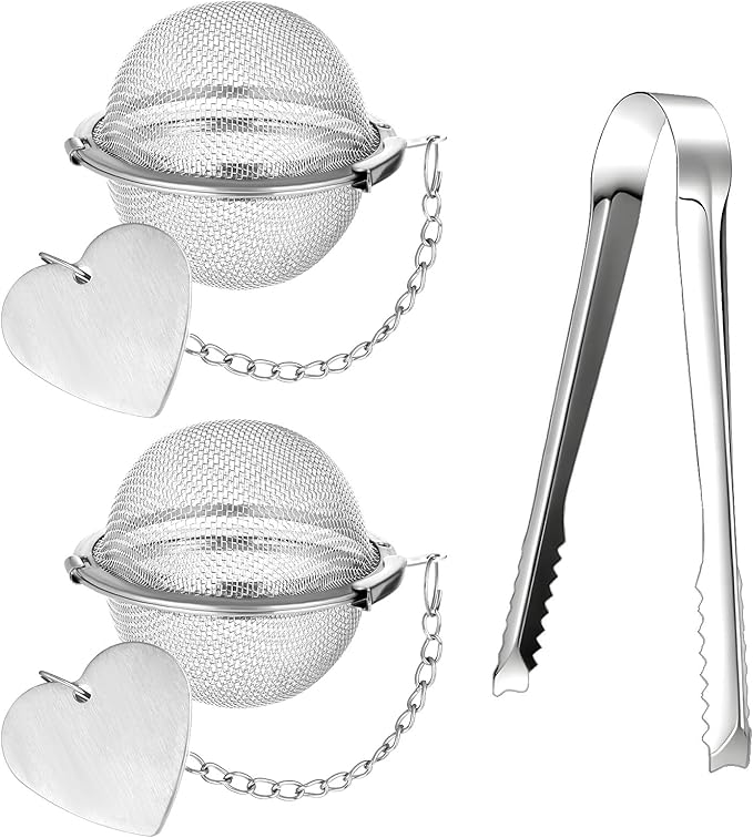 Tea Infuser for Loose Leaf Tea, 2 Pcs Teas Ball Teas Diffuser Steeper for Filtering Stainless Steel Ball Mesh Strainer Filters with Metal Pendant Extended Chain Hook for Loose