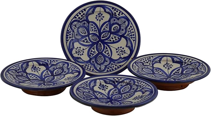 Moroccan Ceramic Plates Handmade Appetizer Tapas Serving Set Of Four White Blue
