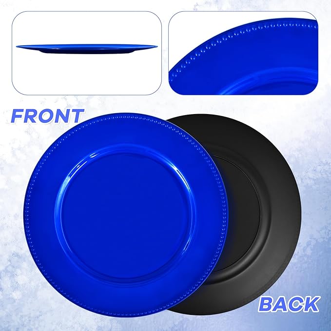 50 Pcs Royal Blue Charger Plates Round Charger Plates13 Inch Bulk Wedding Dinner Elegant Reusable Plastic Chargers Plates Wedding Holiday Party Baby Shower Event Decoration (Royal Blue)