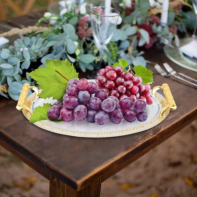 Gold Stainless Steel Oval Serving Tray Food-Grade Household Fruit and Snacks Tray European Style Coffee Table for Kitchen and Dining