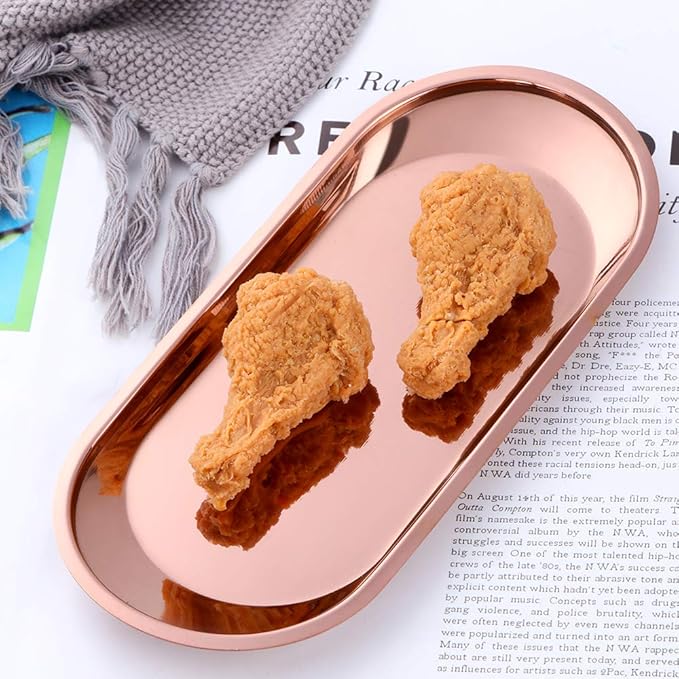 Buyer star Rose Gold 2PCS 9inch Stainless Steel Oval Tray Fruit Trays Storage Tray Dish Plate Cosmetics Jewelry Decorative Organizer