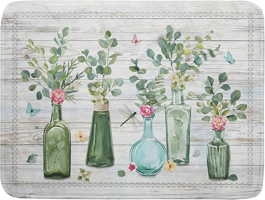 Fern Leaf Vase Dish Drying Mat 18x24 Inch Eucalyptus Leaves Microfiber Absorbent Dish Drainer Mat Reversible Drying Pad for Kitchen Counter Sink