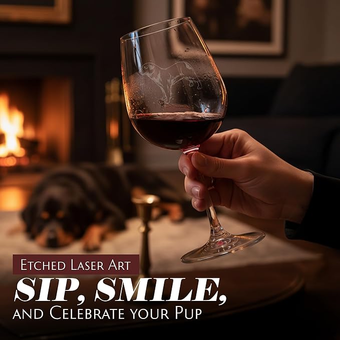 Etched Laser Art Aidi Personalized Dog Themed Etched 12.75oz Wine Glass Custom Dog Breed Wine Glasses, Ideal for Pet Lovers, Unique Birthday Gift for Men & Women, Personalized Gift