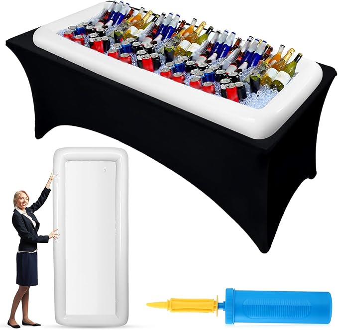 Large Inflatable Serving Bar 72 x 30 x 5'' Inflatable Ice Serving Buffet Bar Inflatable Cooler Ice Buffet Salad Serving Trays with Drain Plug for Pool Outdoor Party Picnic(White,1 Pack)