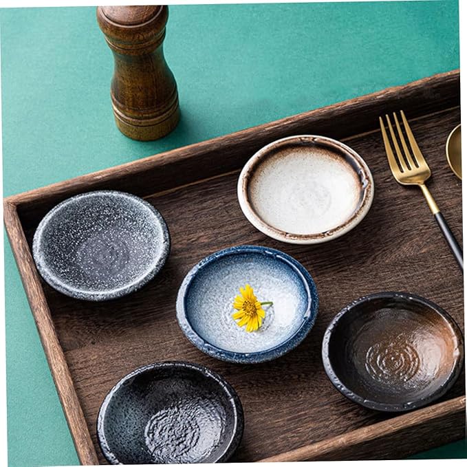 ABOOFAN 5Pcs Ceramic Dipping Bowls Set Assorted Sauce and Condiment Dishes Small Seasoning Plates for Appetizers Kitchen Decor