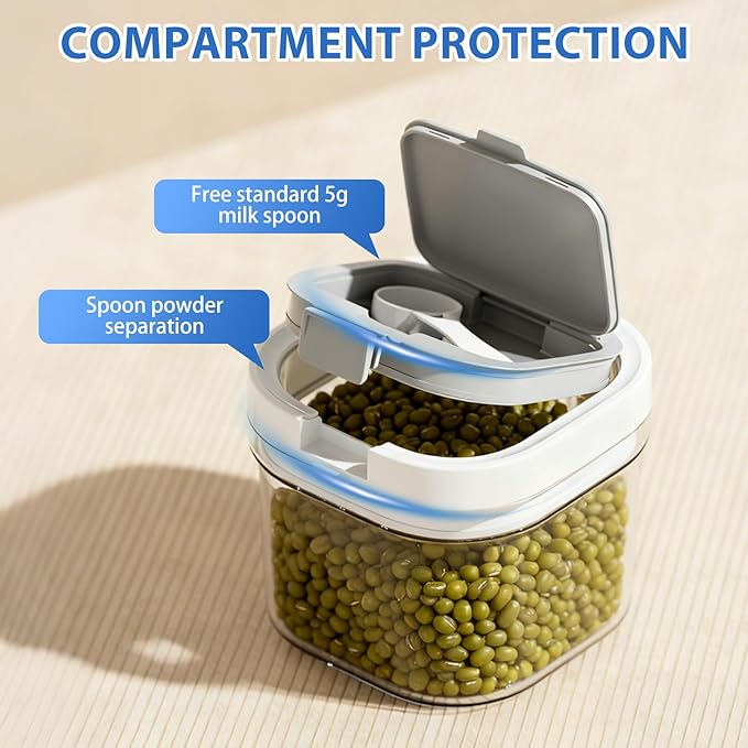 Sugar container with spoon, transparent milk powder jar, easy to clean, suitable for putting coffee, flour and sugar. (800 ml)