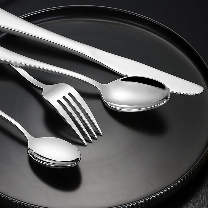 40-Piece Silverware Set, CXJY Stainless Steel Flatware Cutlery Set Service for 8, Utensils Include Knife Fork Spoon, Mirror Polished, Dishwasher Safe