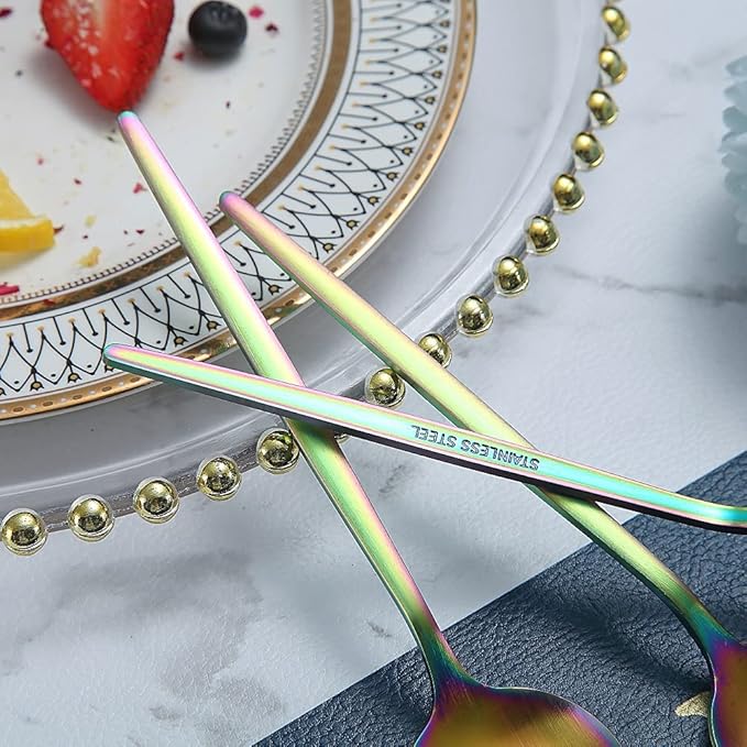 Matt Rainbow 6 Piece Dinner Spoons, 8.1'' Stainless Steel Tablespoons, Dessert Spoons, Silverware for Home, Kitchen or Restaurant, Dishwasher Safe