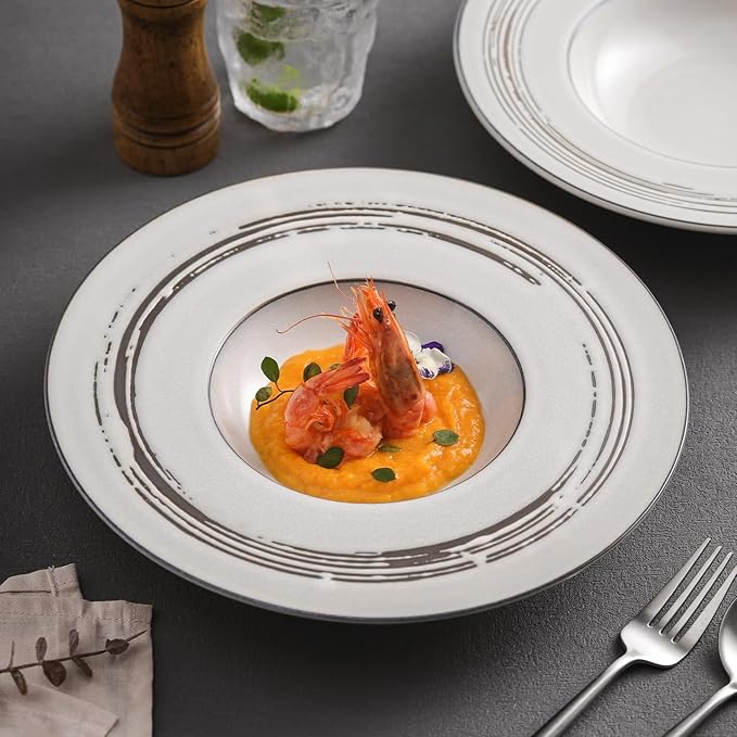 Modern Large Dinner Plates 10-inch Ceramic Plate Household Appetizer Straw Hat Pasta Restaurant Kitchen Hotel Commercial Breakfast Tableware Stackable Dinner Plates