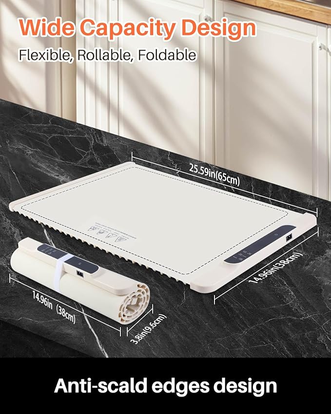 Food Warming Mat - Electric Warming Tray for Buffets Party and Home Daily Use,10H Timer, Child Lock, Auto Shut-Off Portable Silicone Heat Pad for Travel & Dining, Beige