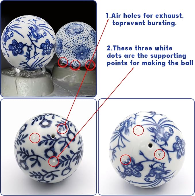 6 Pcs Decorative Blue Balls Chinoiserie Blue and White Ceramic Balls for Centerpiece Bowls Farmhouse Basket Tray Vases Decoration Gifts for Dining Table Holiday(A)