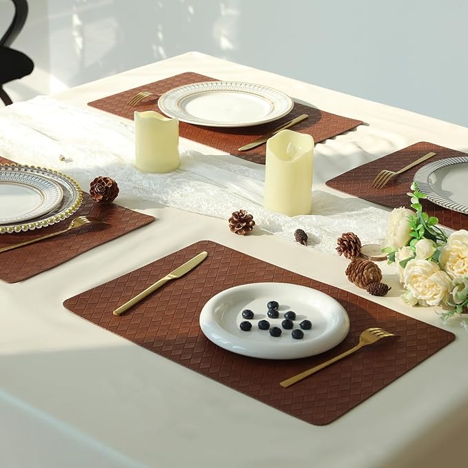FAVE Faux Leather Placemats Set of 2 Oil-Proof Wipeable PU Placemats for Kitchen Dining Table,Restaurant,Coffee Shop (Walnut Brown-2PCS)