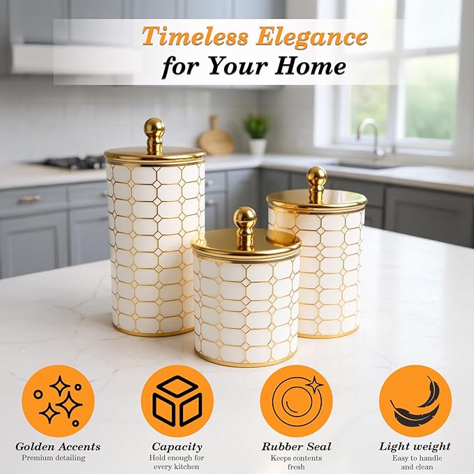 3 Piece Plastic Storage Jars Set for the Kitchen Counter, Sugar and Flour Containers with Airtight Lids for Home Kitchen, Office