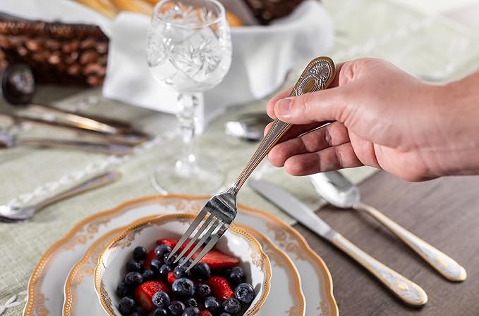 40 Piece Flatware Set - 18/10 Stainless Steel Silverware Set for 8 - Complete Cutlery with Elegant Vintage Handles - For Kitchen and Dining, Home Essentials (40 Piece, Lucca)