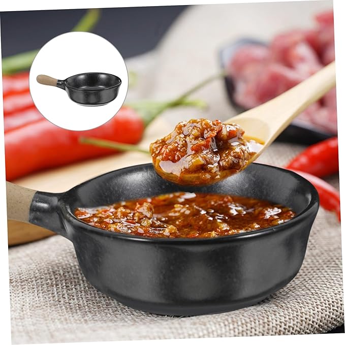 VOSAREA Porcelain Dipping Dish with Ergonomic Handle Ceramic Sauce Bowl for Sushi Condiments Appetizer Plate Black Seasoning Cup for Dining and Parties