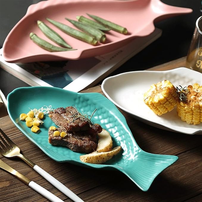 SONGCHAO Party Supplies Fish-shaped Ceramic Dinner Plate Home Kitchen Restaurant Snack Plate Steamed Fish Plate Fruit Plate Appetizer Plate Party Plates (Color : A)