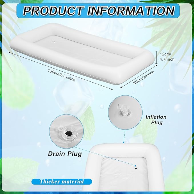 Leitee Inflatable Serving Bar with Drain Plug 52 x 24 x 5'' Inflatable Ice Serving Buffet Bar for Party Food Cooler Buffet Drink(White,Basic Style)