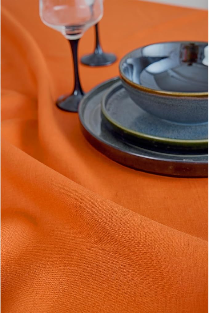Solino Home Linen Table Runner 72 Inches Long - 100% Pure Linen Persimmon Orange Dining Table Runner 14 x 72 Inch for Christmas, New Year - Fete