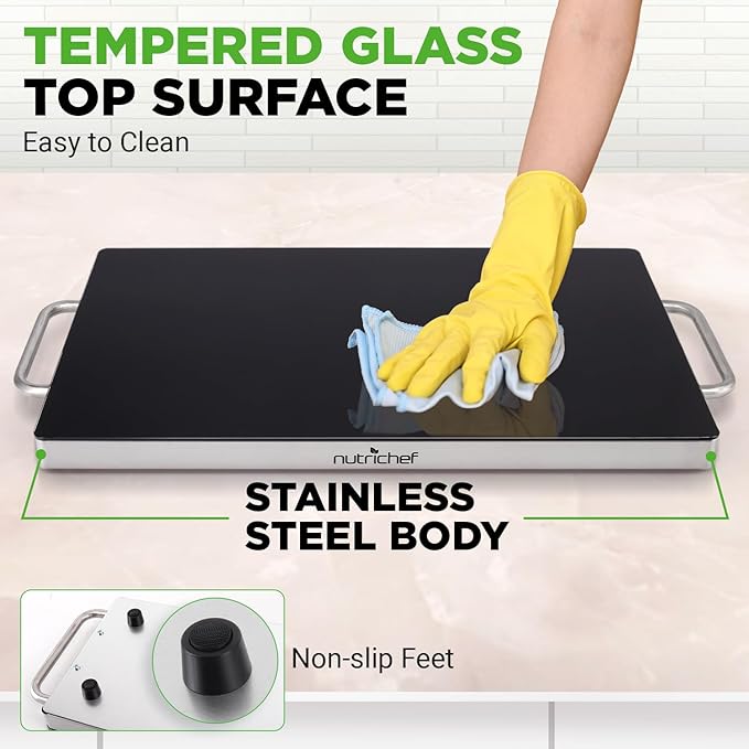 NutriChef Large Electric Warming Tray | 20" x 12" Hot Plate | Ideal for Buffets, Restaurants, Parties, & Home Dinners - Glass Top Keeps Food Hot - Perfect for Events | Heats your food to 200°F