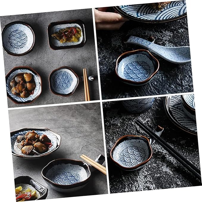 6 Pcs Japanese Dipping Dish Dessert Trays Vintage Tray Cutlery Tray Ceramic Chopsticks Rest Pottery Dip Bowls Ceramic Dip Bowls Appetizer Plates Flavor Dish Chopstick Rest