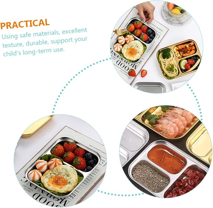 VOSAREA Stainless Steel Divided Food Serving Tray with Two Compartments Portion Control Plate for Lunch Food Storage Plate for Dieters Cafeteria Parties and Everyday Use