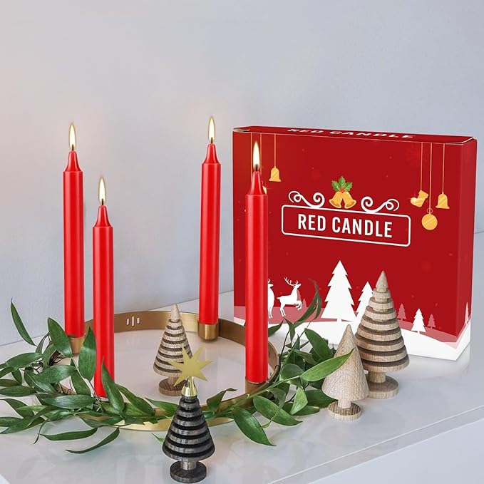 40pcs Candles for Christmas Tree - Decorations - Christmas Pyramids Carousel - 4 inch X 0.5 inch Diameter - 1.5 Hour Burn Time RED