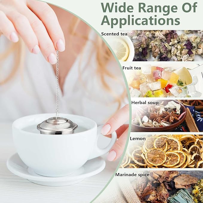2 Pack Tea Strainers for Loose Tea, Extra Fine Mesh 18/8 Stainless Steel Tea Infuser, Loose Leaf Tea Steeper Tea Diffuser with Extended Chain Hook and Drip Tray (Small)