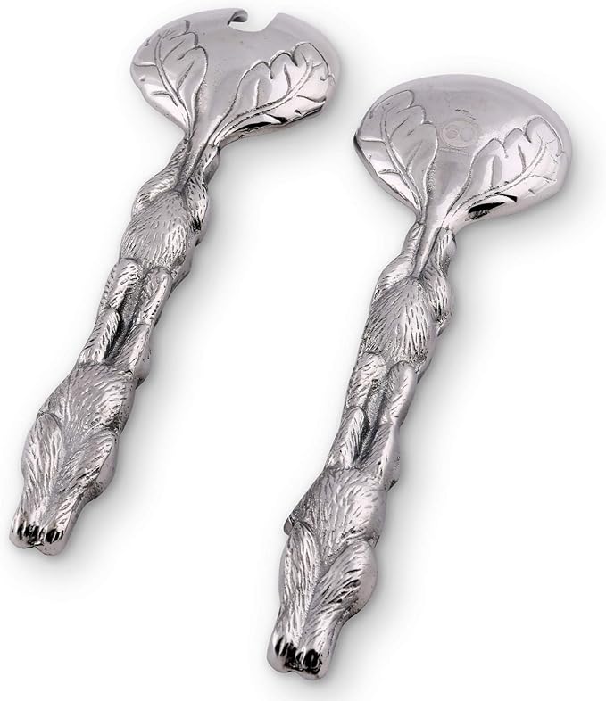 Arthur Court Designs Aluminum Metal Bunny Salad Serving Spoon and Salad Serving Fork, Salad Servers Set 11 inch Long