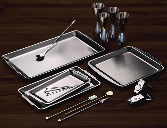 SUS304 Stainless Steel Serving Platters, Rectangle Metal Dinner Plate with Handles, Decorative Tray, Lightweight, Cheese Board, Oven Safe (10.43 x 5.91 inches)