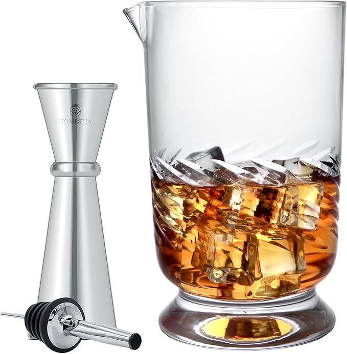 HOMESTIA Crystal Cocktail Mixing Glass Perfect for Manhattan, Martini, Old Fashioned, Whiskey Sour, Negroni, Bartender Tools, Bartending Supplies, Home Bar Accessories, 22 oz