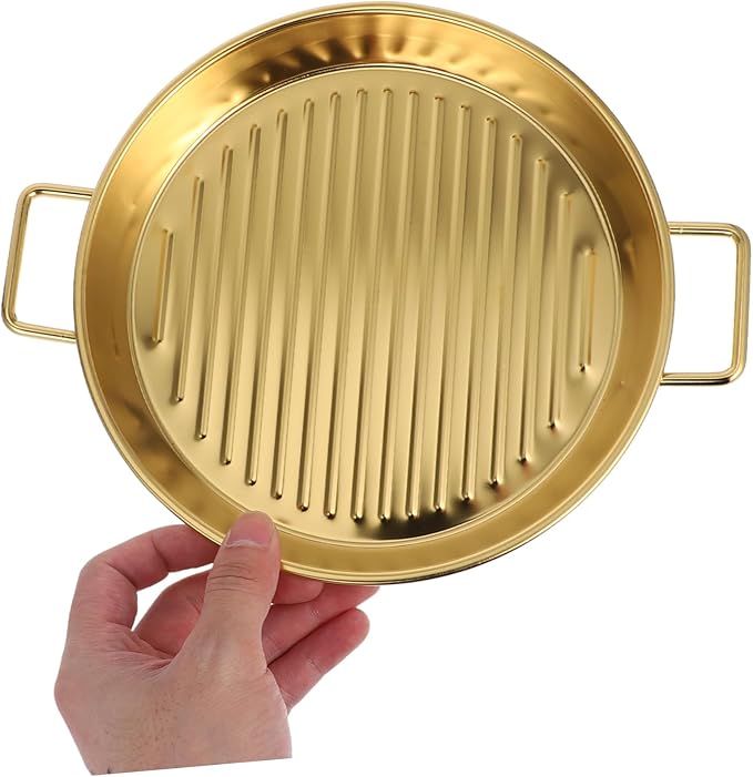 GLEAVI Double Ears Gold Serving Tray Stainless Steel Dinnerware Snack Plate Fruit Dinner Plate for Outdoor Bbq