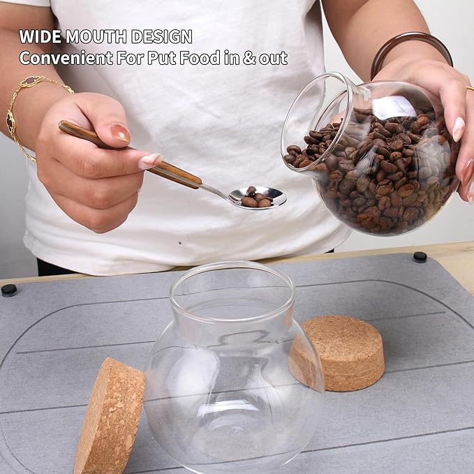 17oz Spherical Glass Jar with Cork Lid Airtight - Kitchen Glass Jar for Preserving and Storing candy, tea, Coffee, Spice, flour, Beans etc (4)