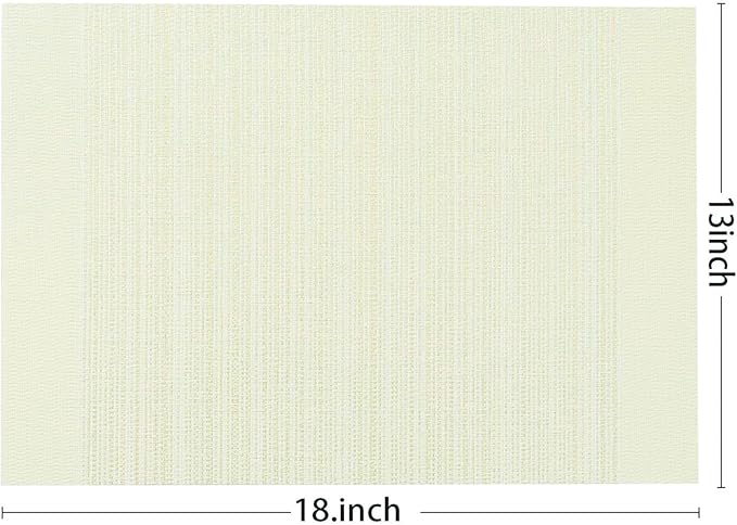AHHFSMEI Placemats for Dining Table Set of 6 Woven Vinyl Plastic Place Mats Non-Slip Heat Insulation Stain Resistant Table Mats Washable Easy Clean Placemats (Beige Stripe)
