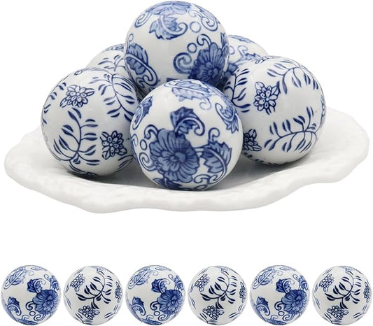 6PC Balls Ceramic - Decorative Blue Balls for Centerpiece Bowls, Tray Bowls, and Baskets. Ideal as Decorative Gifts for vases, Dining Tables, Christmas, Halloween and Wedding Party(C)