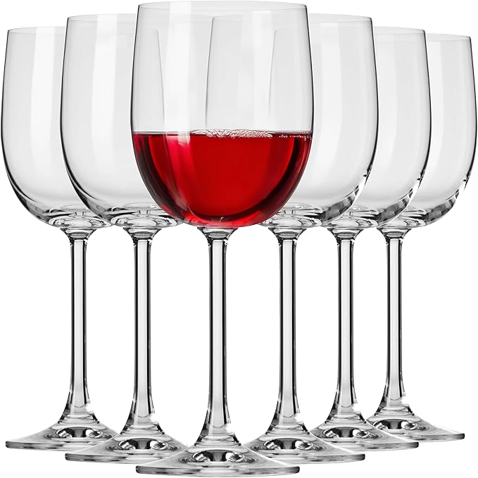 Krosno White & Red Wine Glasses GEMA | Set of 6 | 11.5 oz | For Home, Restaurant and Parties | Dishwasher Safe | Lead-Free Crystal Glass