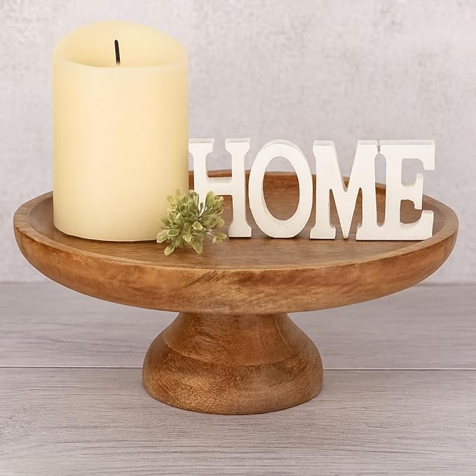 Mela Artisans Wooden Cake Stand 12 Inch | Classic Finish Mango Wood Pedestal Riser | Footed Cupcake & Dessert Stand | Multipurpose Cake Display for Home Decor | Dining Table | Pastries