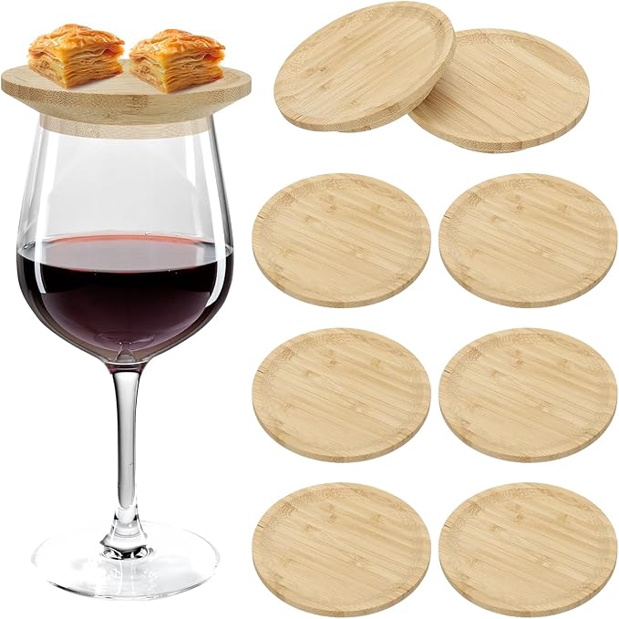 uxcell Wine Glass Charcuterie Lids, 4 Inch Wine Glass Covers Bamboo Appetizer Plates for Family Gatherings, Bars, Restaurants Party 8Pcs