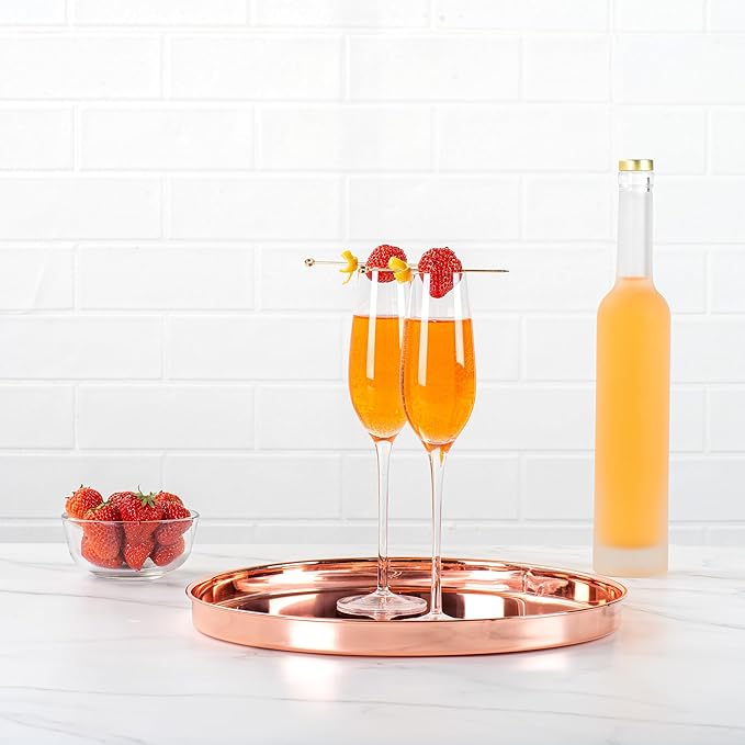 Restaurantware 12-inch Round Stainless Steel Serving Tray: Perfect for Bars Restaurants and Catered Events - Copper-Plated Party Tray for Cocktails and Snacks - 1-CT