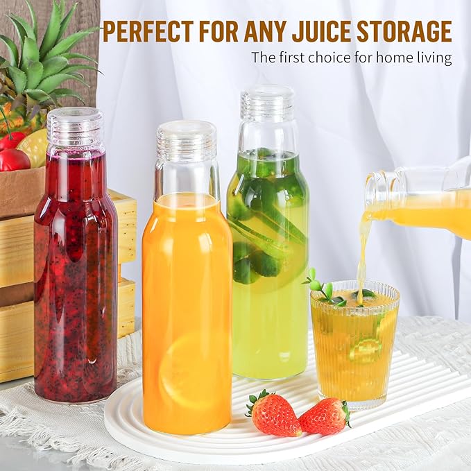 CWHHRN 25 Oz Glass Bottles with Lids, Glass Juice Bottles, Smoothies, Water, Milks, Beverage Storage, Clear Glass Jars for Pickles, Food Storage (w Pack)