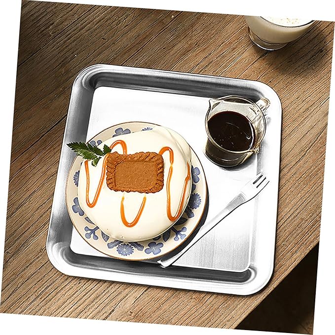 PRETYZOOM Serving Tray Thick Stainless Steel Tray Food Serving Cake Storage Plate Party Dessert Holder Fruit Easy Clean No Stickiness Material