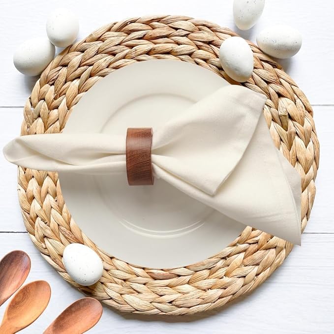 Napkin Rings for Dining Table, Classic Farmhouse Style, Holiday and Party Decor, Table Setting Accessories (Brown, 12.)