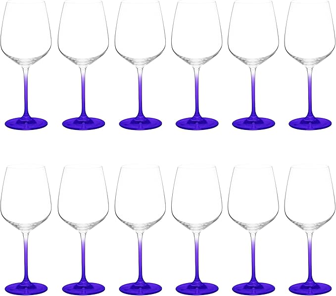 DISCOUNT PROMOS Crystal Wine Glasses 17.5 oz. Set of 12, Bulk Pack - Restaurant Glassware, Perfect for Red Wine or White Wine - Purple