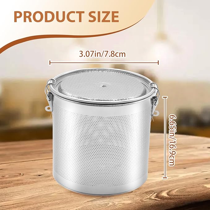 MDEOOSKY Extra Large Tea Infuser with Threaded Lid & Chain Hook, 7.09"L x 7.09"W x 6.89"H Extra Fine Mesh Tea Strainers for Loose Leaf Tea,Cooking,Herbs,Iced Tea & Soup, Stainless Steel, 18x18x17.5cm