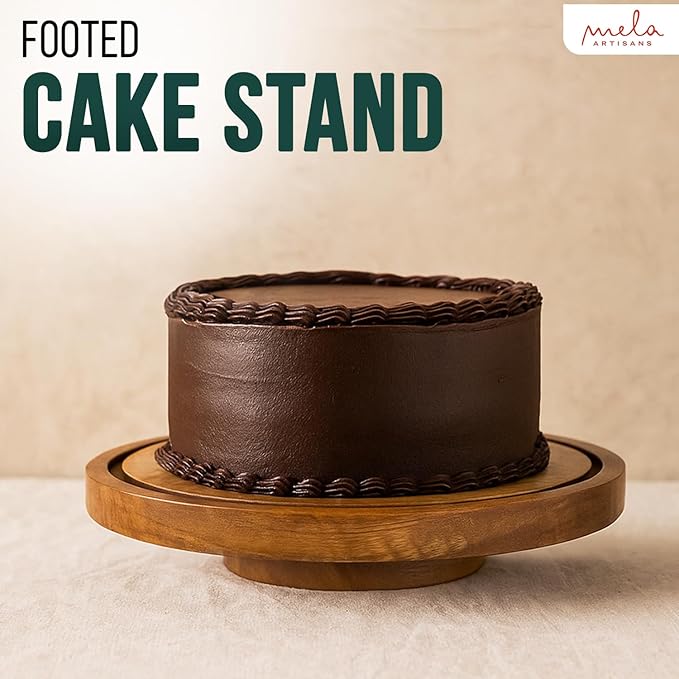 Mela Artisans Wooden Cake Stand 12" x 1.5" | Lazy Susan Rotating Turntable Design | Mango Wood | Cupcake & Dessert Stand | Cake Display for Home Decor | Dining Table | Pastries