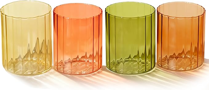 ELEMENT LABS Amber & Brown Glassware Set of 4-14oz Modern Aesthetic Borosilicate Drinking Glasses for Water, Coffee & Cocktails Stylish Warm-Tone Cups for Home & Entertaining