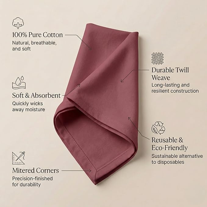 ACCENTHOME Accent Home 100% Cotton Napkins, Delicate Cloth Napkins for Dinners, Parties and Weddings，18 x 18 Inch Set of 6 - Burgundy