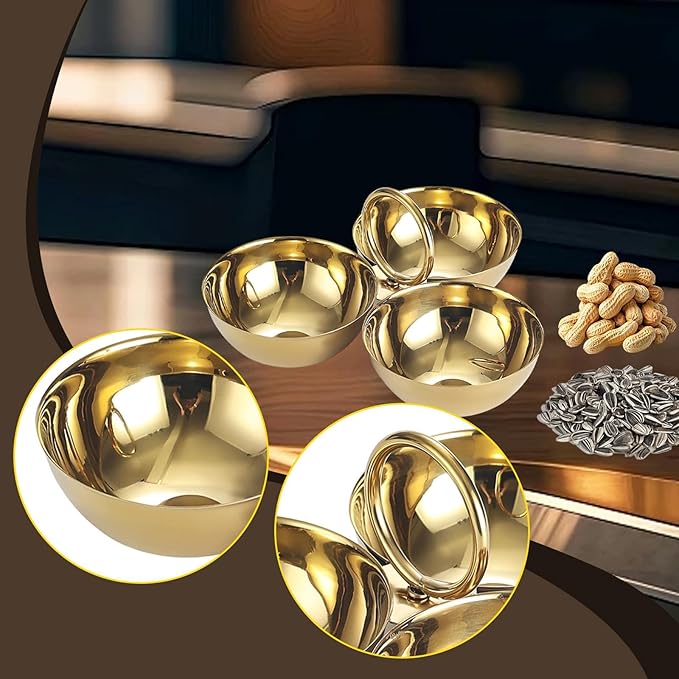 Stainless Steel Snack Serving Bowls Serving Trays Versatile Easy to Clean Appetizer Plates Fruit Plates for Party Bar Candies (Gold)